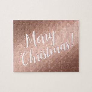 Merry Christmas family name holidays rose gold Jigsaw Puzzle