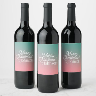Merry Christmas Family Name Modern Ombre Wine Label