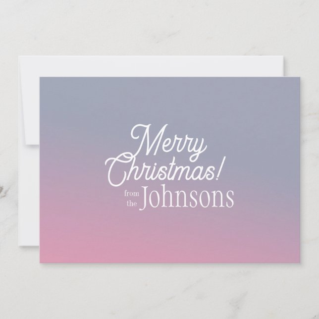 Merry Christmas Family Name Ombre Lilac Pink Holiday Card (Front)