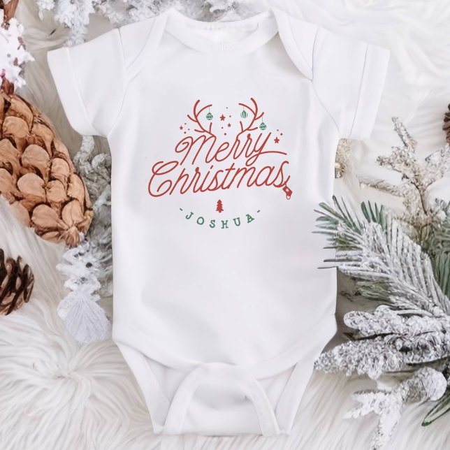 Merry Christmas Family Name Reindeer Holiday Baby Bodysuit (Merry Christmas Family Name Reindeer Holiday Baby Bodysuit)