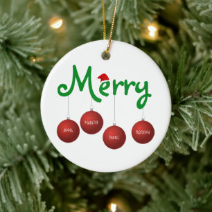 Merry Christmas Family of Four Custom Ornaments