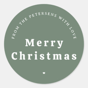 Merry Christmas family personalised green Classic Round Sticker