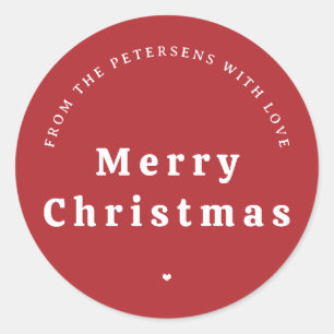 Merry Christmas family personalised red Classic Round Sticker