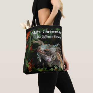 Merry Christmas Family Pet Tropical Personalise Tote Bag