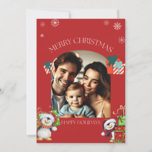 Merry Christmas Family Photo Card with Penguins