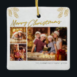 Merry Christmas Family Photo Collage Botanical Ceramic Ornament<br><div class="desc">Merry Christmas family multi photo with a message you can easily customise by clicking the "Personalise" button</div>