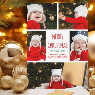 Merry Christmas Family Photo Collage Cute Modern Holiday Card