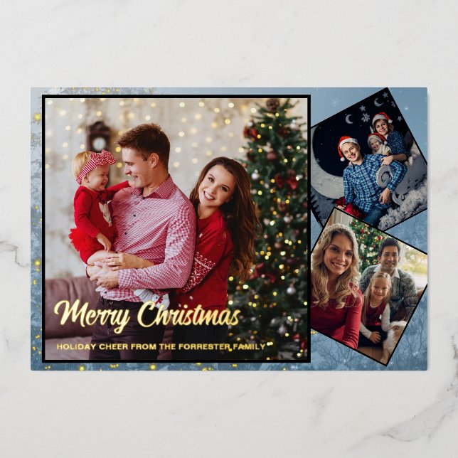  Merry Christmas family Photo collage Foil Holiday Card (Front)