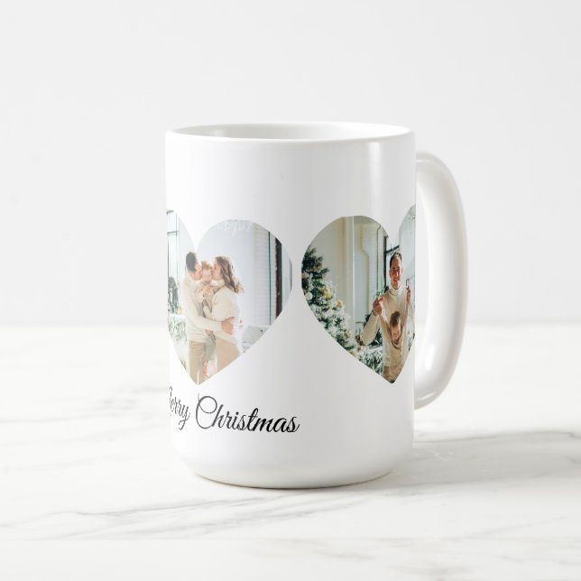 Merry Christmas Family Photo Collage Heart Mug (Front Right)