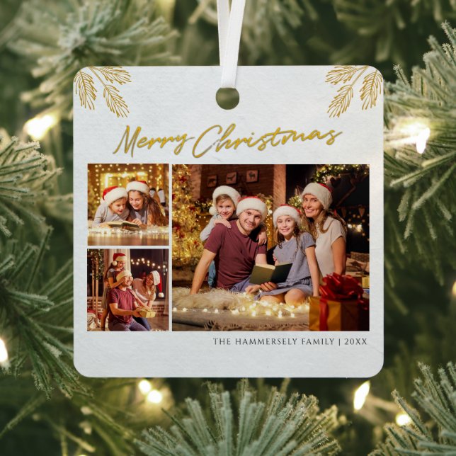 Merry Christmas Family Photo Collage Holiday Metal Tree Decoration (Insitu)