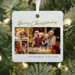 Merry Christmas Family Photo Collage Metal Tree Decoration<br><div class="desc">Merry Christmas family multi photo with a message you can easily customise by clicking the "Personalise" button</div>