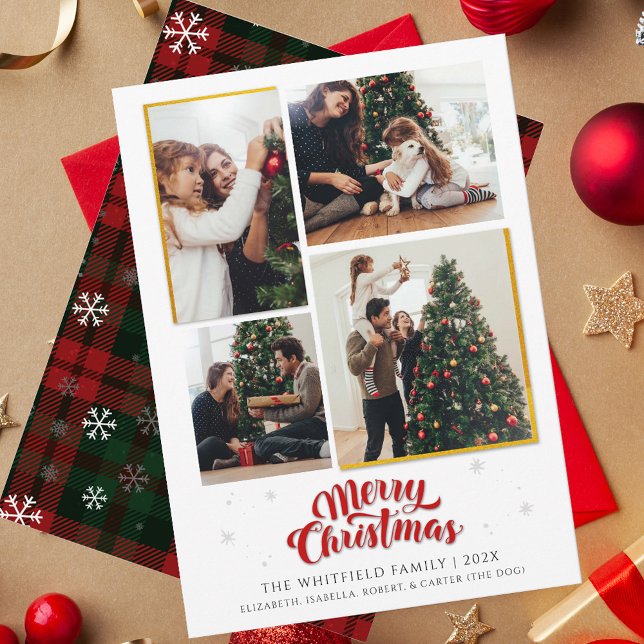 Merry Christmas Family Photo Collage Plaid Holiday Card (Rustic Plaid Christmas Greetings Family Photo Collage Tartan Card)