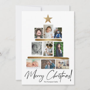 Merry Christmas Family Photo Collage Tree  Holiday Card