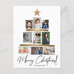 Merry Christmas Family Photo Collage Tree  Holiday Postcard