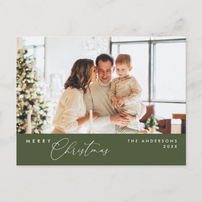 Merry Christmas Family Photo, Dark Green Postcard (Front)