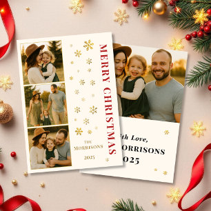 Merry Christmas Family Photo Elegant Snowflake Holiday Card