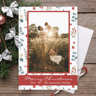 Merry Christmas Family Photo Eucalyptus Berries Holiday Card