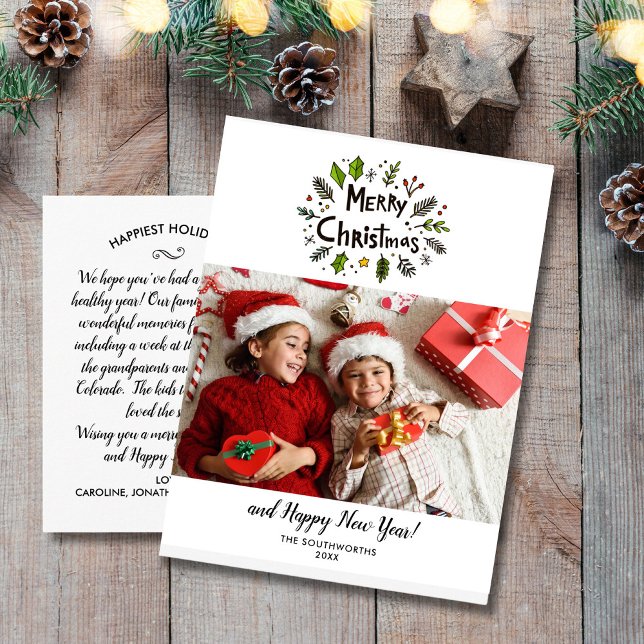 Merry Christmas Family Photo Festive Botanicals Postcard (Creator Uploaded)