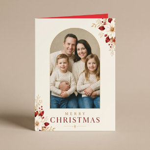 Merry Christmas Family Photo Floral Christmas Card