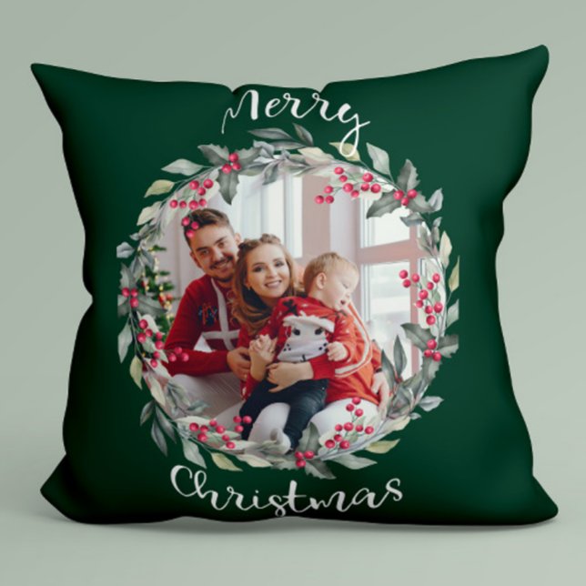 Merry Christmas family photo Green Cushion (Creator Uploaded)