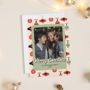 Merry Christmas Family Photo Green Holiday Card