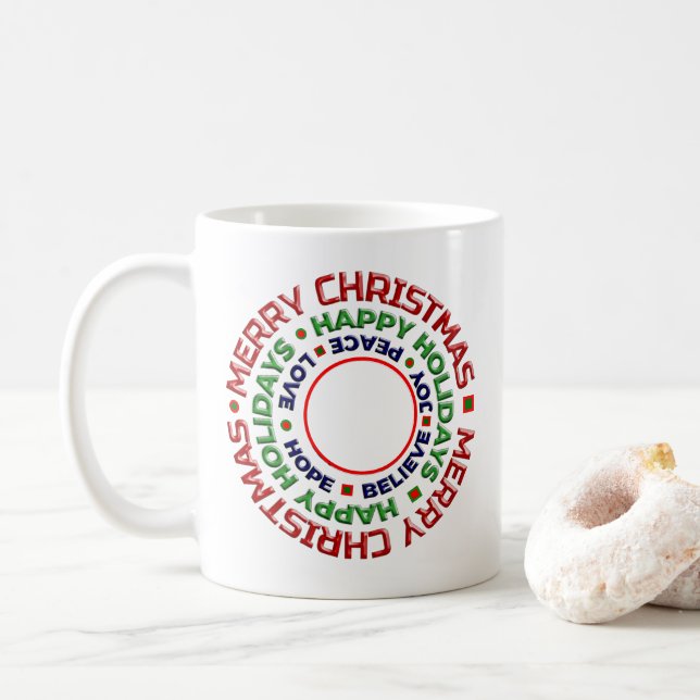 Merry Christmas Family Photo Holidays Personalise Coffee Mug (With Donut)