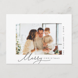 Merry Christmas, Family Photo, Minimalist Script Postcard