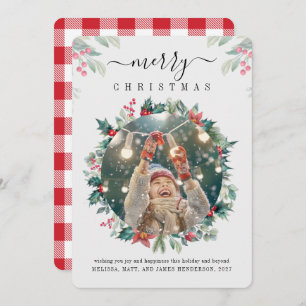 Merry Christmas Family Photo Mistletoe Berries Holiday Card