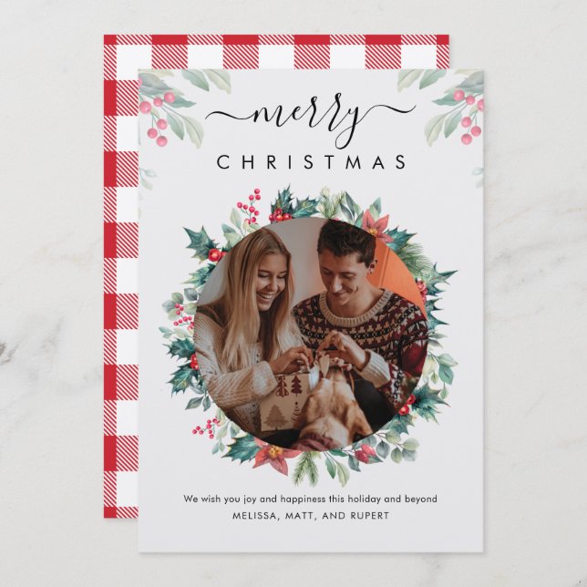 Merry Christmas Family Photo Mistletoe Botanical Card (Front/Back)