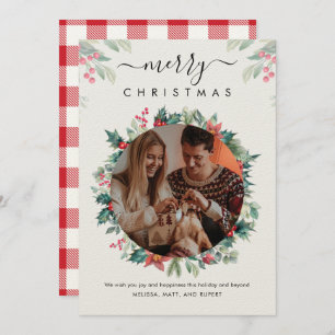 Merry Christmas Family Photo Mistletoe Botanical Card