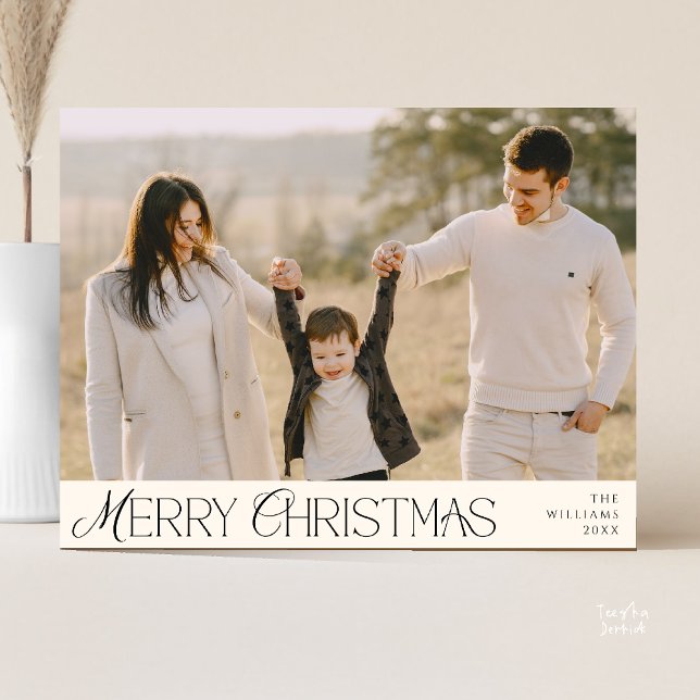 Merry Christmas Family Photo, Modern Elegant Postcard (Merry Christmas Family Photo, Modern Elegant Postcard in Cream Grey)