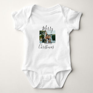 Merry Christmas family photo modern elegant rustic Baby Bodysuit