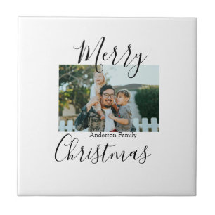 Merry Christmas family photo modern elegant rustic Ceramic Tile