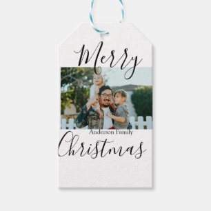 Merry Christmas family photo modern elegant rustic Gift Tags