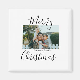 Merry Christmas family photo modern elegant rustic Magnet