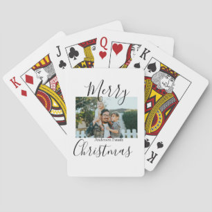 Merry Christmas family photo modern elegant rustic Playing Cards