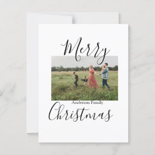 Merry Christmas family photo modern elegant rustic Postcard