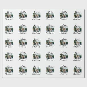 Merry Christmas family photo modern elegant rustic Wrapping Paper