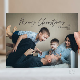 Merry Christmas Family Photo Modern Minimal Postcard