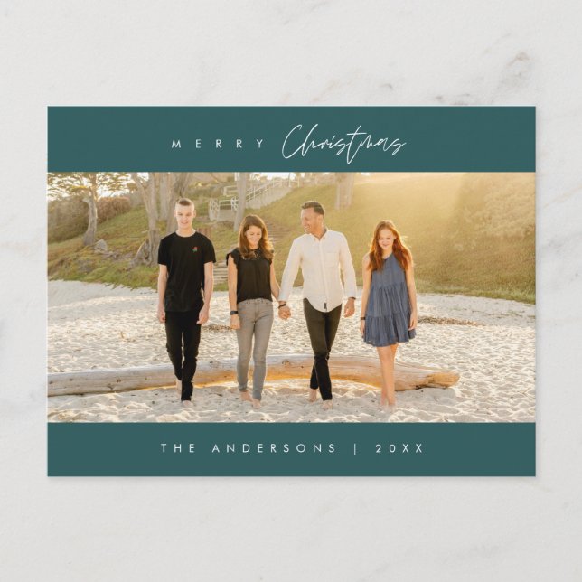 Merry Christmas, Family Photo, Modern Minimalist Postcard (Front)
