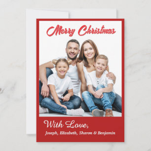 Merry Christmas Family Photo Modern Red  Holiday Card