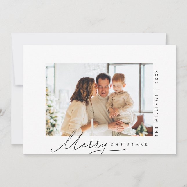 Merry Christmas, Family Photo, Modern Script Holiday Card (Front)