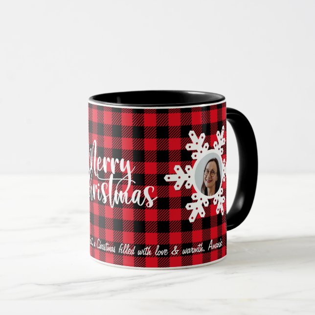 Merry Christmas Family Photo Name Personalised Red Mug (Front Right)