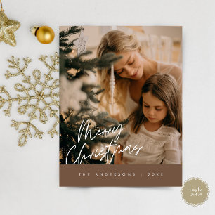 Merry Christmas Family Photo, Navy Blue Postcard