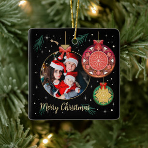 Merry Christmas Family Photo Personalise Ceramic Ornament