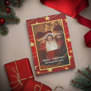 Merry Christmas Family Photo Red Elegant Card
