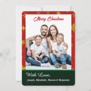 Merry Christmas Family Photo Red Gold Elegant  Holiday Card