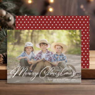 Merry Christmas Family Photo Red White Polka Dot Holiday Card