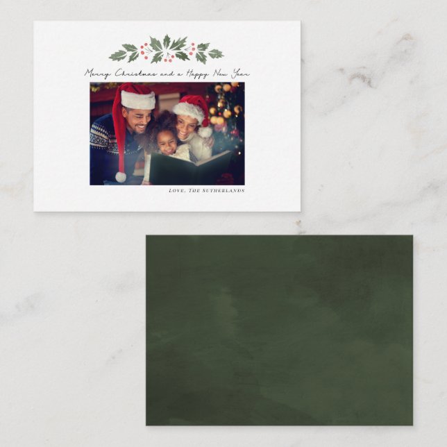 Merry Christmas Family Photo Rustic Holiday Card (Front/Back)