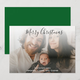 Merry Christmas Family Photo Simple Green  Holiday Card